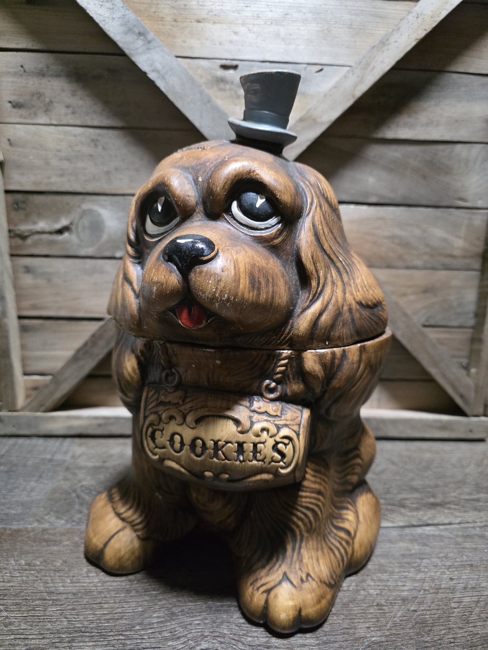 Treasure Craft Brown Dog Cookie Jar with Top Hat - Decorative Pet Treat Canister